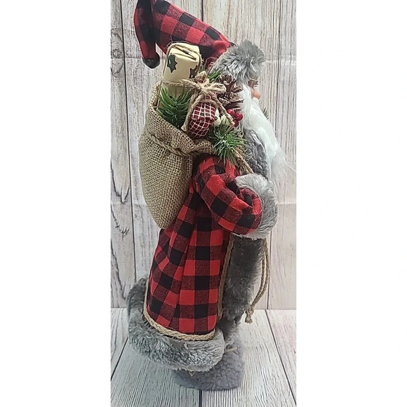 Unbranded Santa Father Christmas Figure Holiday Decor Red Black Plaid Coat Sack - Picture 4 of 8